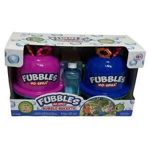 Fubbles No-Spill Bubble Buckets Toy 2-Pk 6 Wands 16oz Premium Solution Non-Toxic